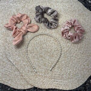 Hair Accessories Bundle | Pearl Headband & Velvet Scrunchies Set